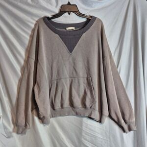 Altard State Oversized Pullover Sweatshirt Top Women's Gray V Neck Pocket Casual